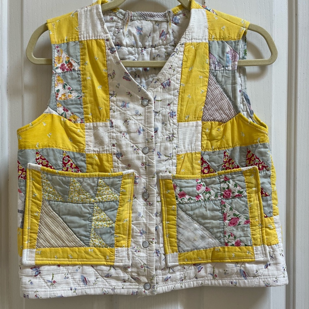 Patchwork Quilted Vest - Yellow and Gray